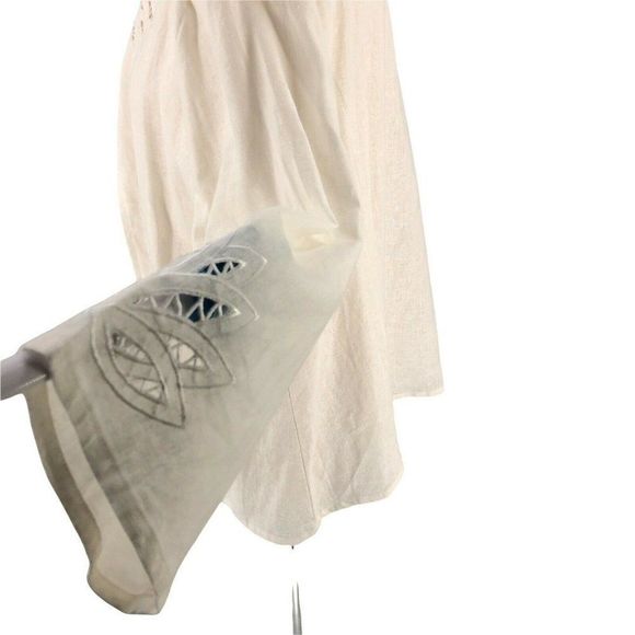 EY Boutique Womens Cardigan 2X XX Ivory Tunic Open Shoulder Pads Linen Long Slv - Picture 7 of 12